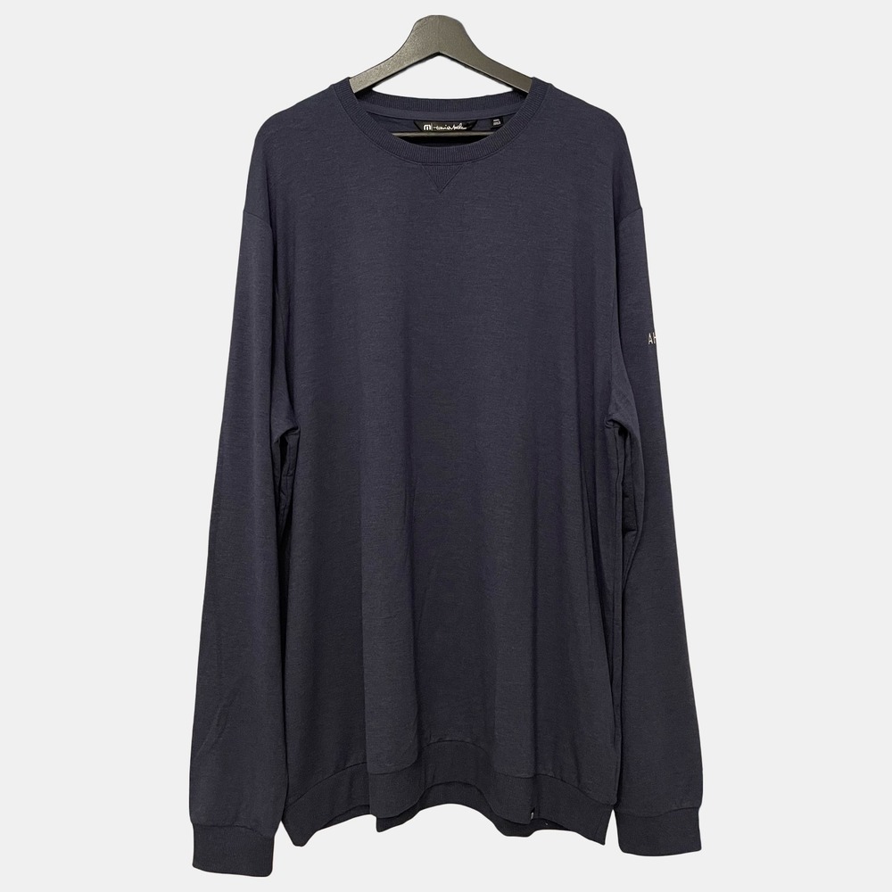 Travis Mathew Mens XXXL Navy Blue Crewneck Sweater AHEAD Logo Long Sleeve 3XL